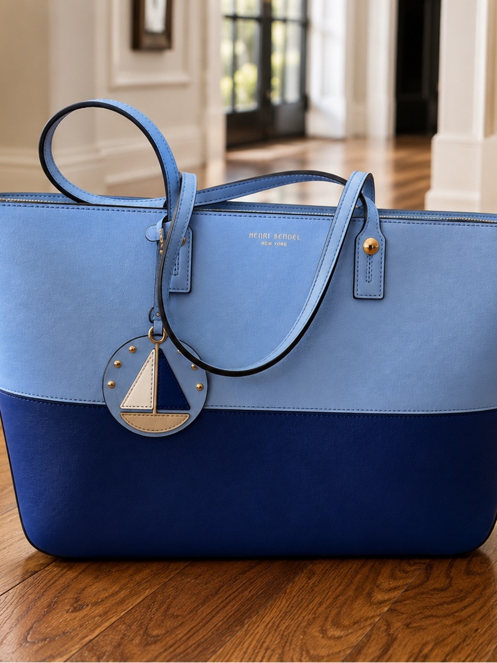 henri bendel Two-Tone Light Blue and Navy Leather Tote